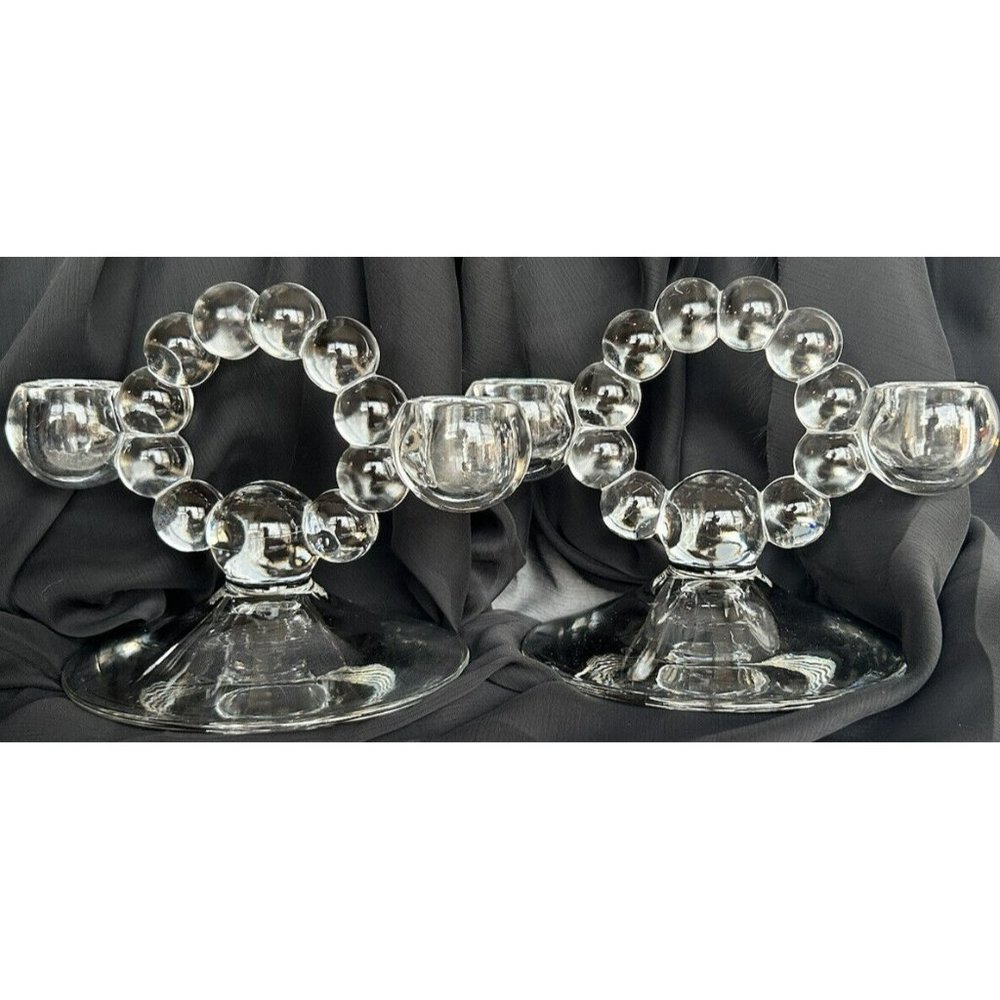 Vintage 1936 Imperial Glass Co. 2 Candlewick Double Candleholders